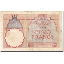 Billet, Maroc, 5 Francs, 1941, 1941-11-14, KM:23Ab, TTB