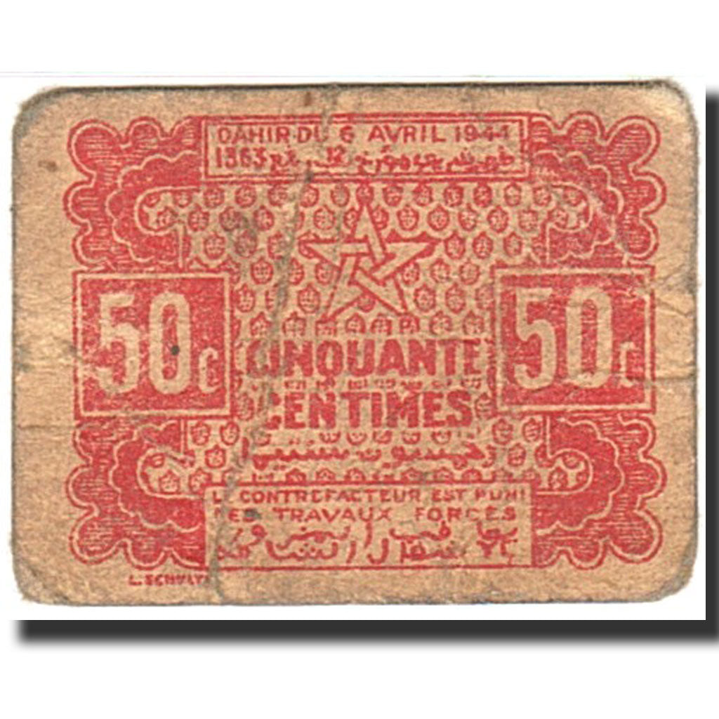Morocco, 50 Centimes, 1944, 1944-04-06, KM:41, VF(20-25)