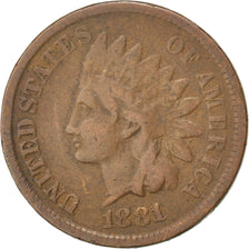 UNITED STATES, Indian Head Cent, Cent, 1881, U.S. Mint, KM #90a, VF(20-25),...