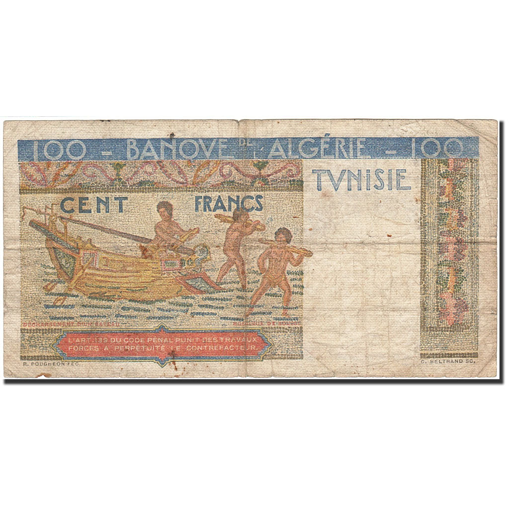 Tunisia, 100 Francs, 1946-1949, 1947-05-03, KM:24, B+