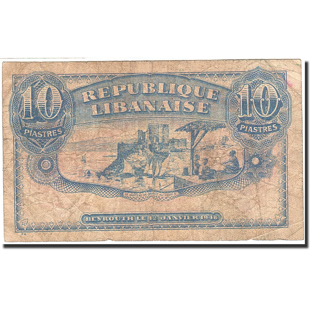 Lebanon, 10 Piastres, 1942, KM:41, 1948-01-12, VF(20-25)