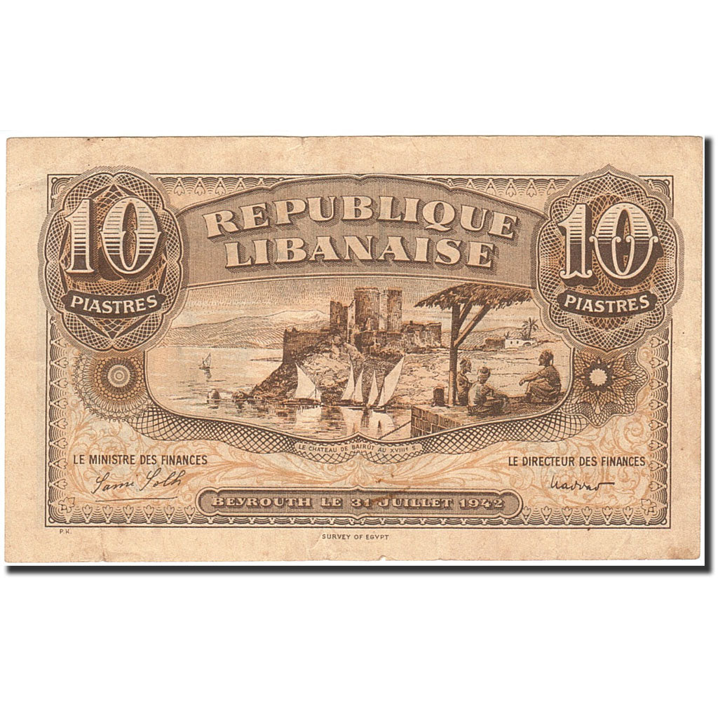 Lebanon, 10 Piastres, 1942, KM:35, 1942-07-31, EF(40-45)