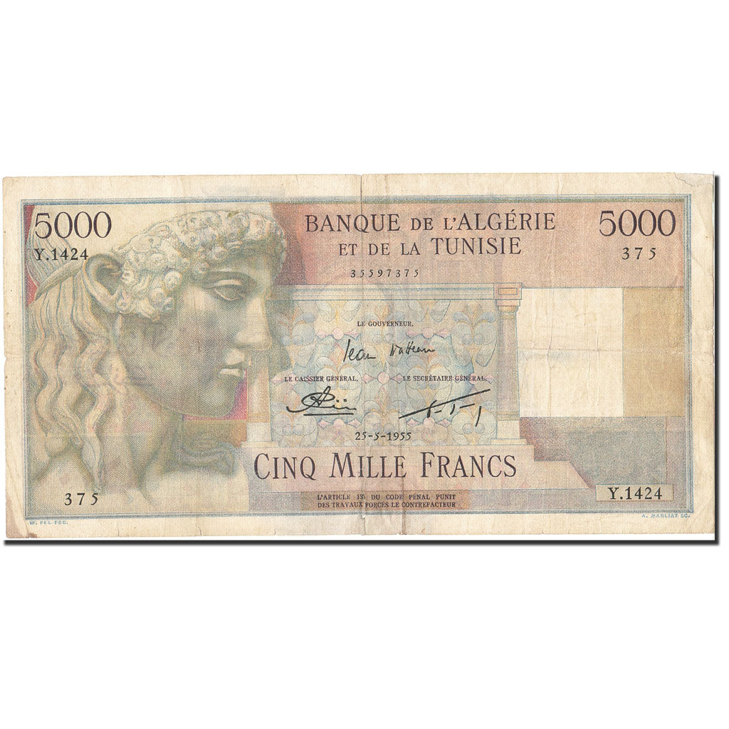 Banknote, Algeria, 5000 Francs, 1955, 1955-05-23, KM:109b, VF(20-25)