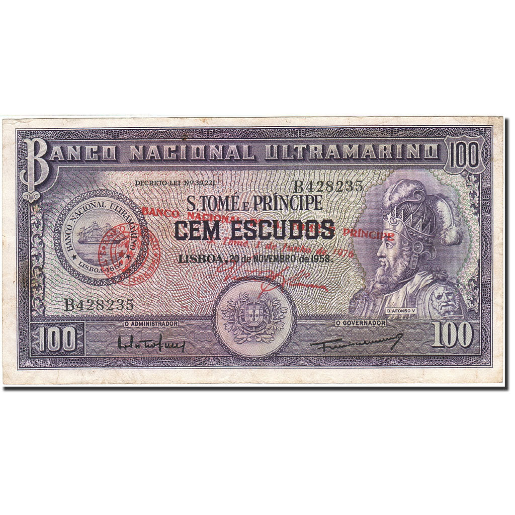 Saint Thomas and Prince, 100 Escudos, 1956-1964, 1958-11-20, KM:38a, VF(20-25)