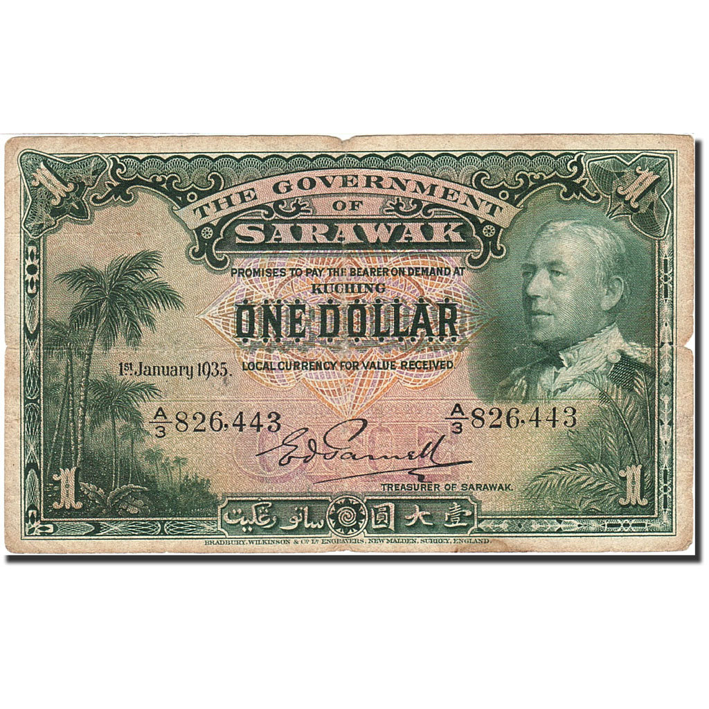 Sarawak, 1 Dollar, 1935-1938, 1935-01-01, KM:20, B+