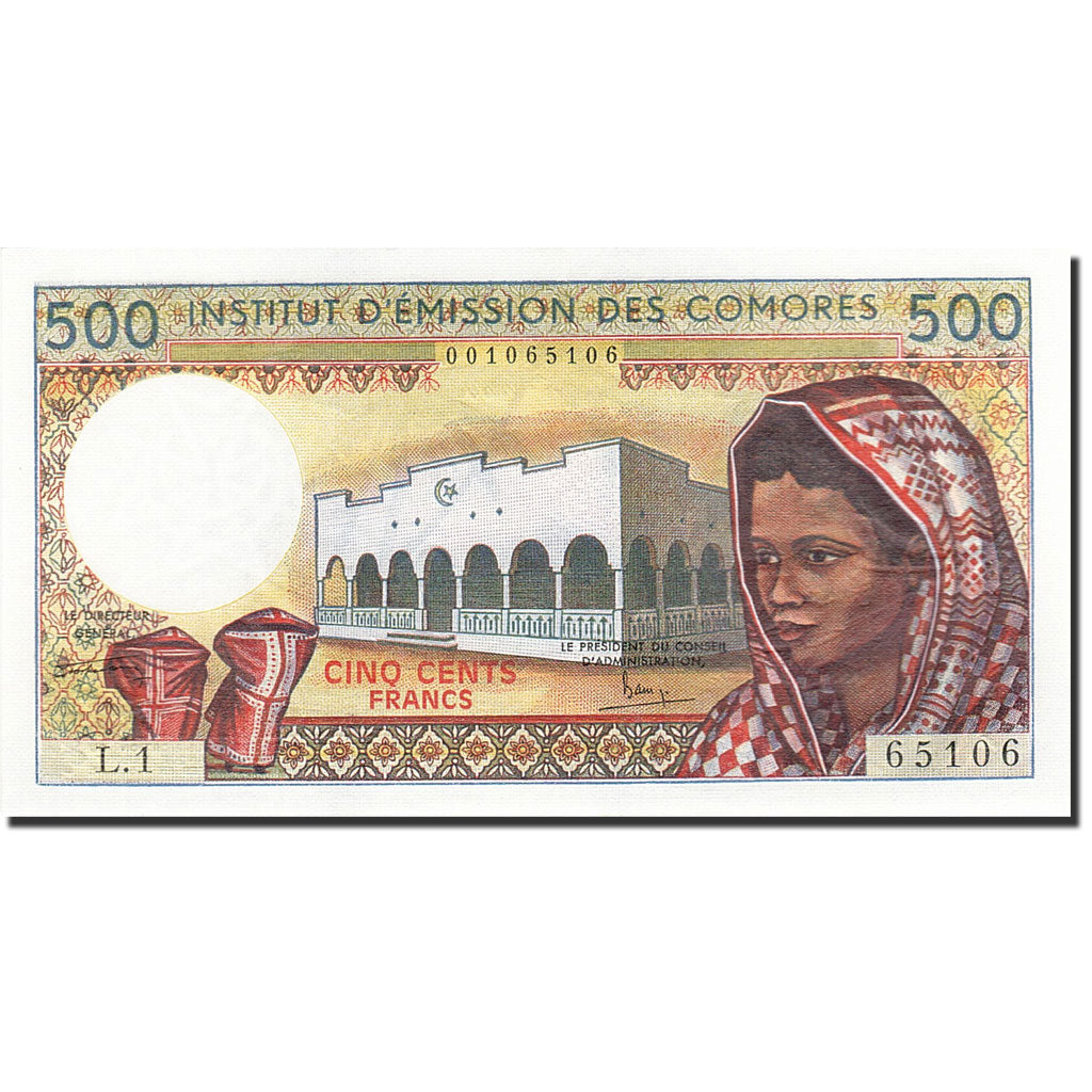 Banknote, Comoros, 500 Francs, 1984-1986, 1986, KM:10a, UNC(65-70)