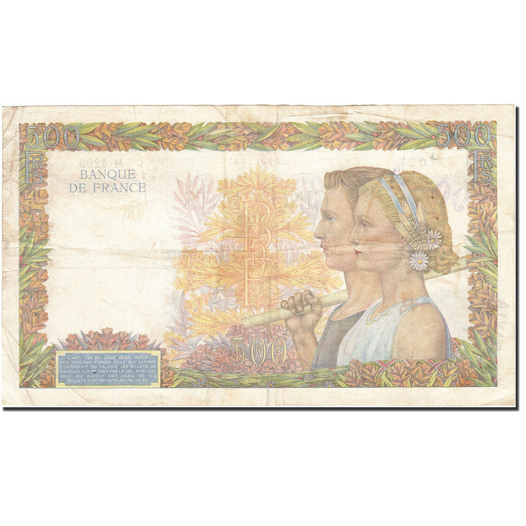 France, 500 Francs, 1939, KM:95b, 1942-01-02, EF(40-45)