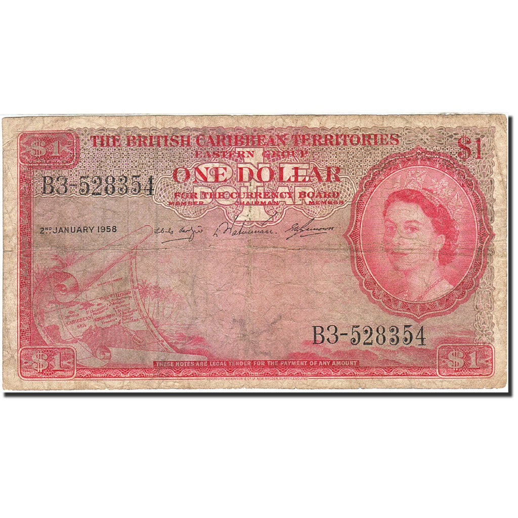 British Caribbean Territories, 1 Dollar, 1953, KM:7c, 1958-01-02, VF(20-25)
