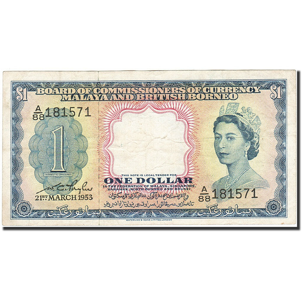 Malaya and British Borneo, 1 Dollar, 1953, 1953-03-21, KM:1a, VF(30-35)