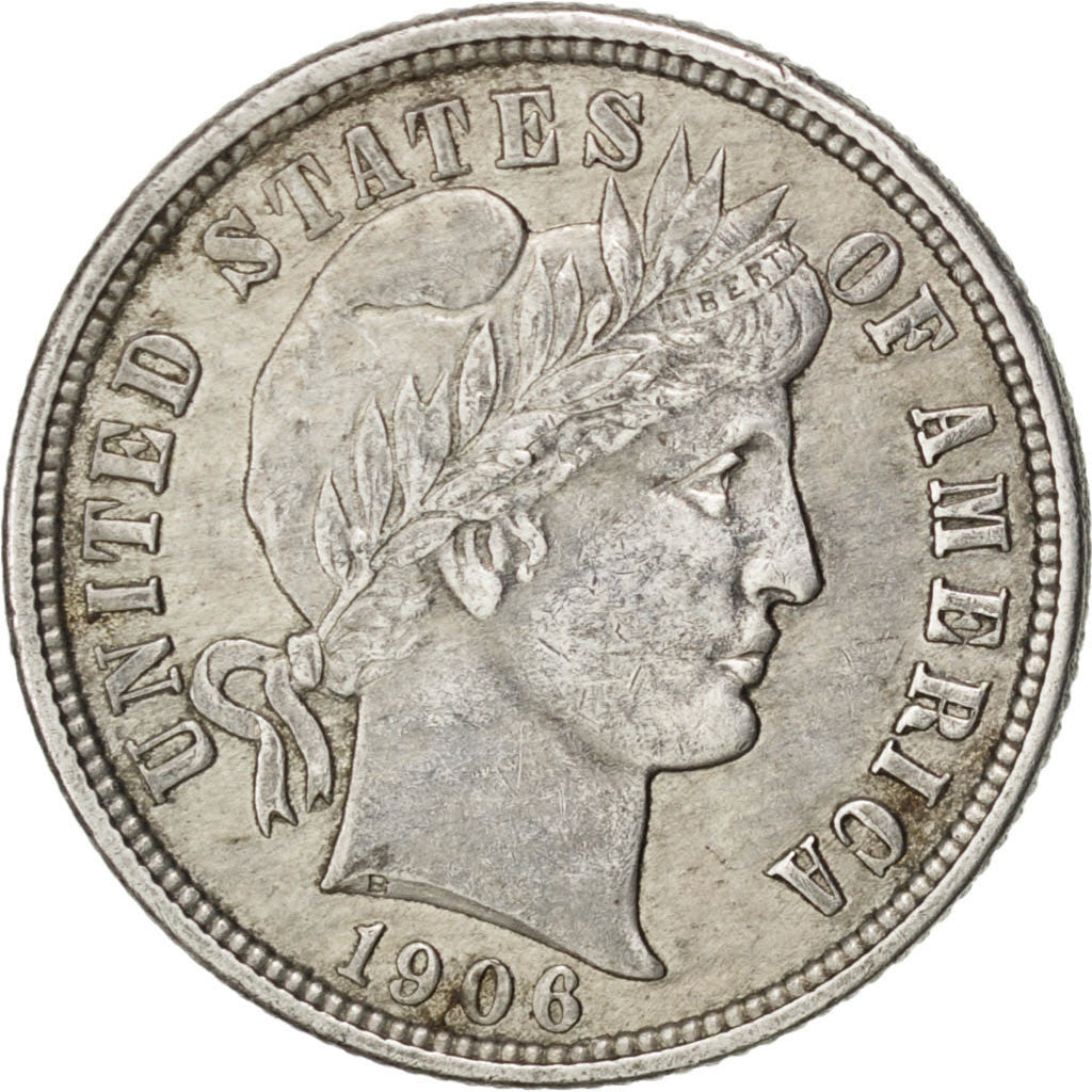 UNITED STATES, Barber Dime, Dime, 1906, U.S. Mint, KM #113, AU(55-58), Silver,..