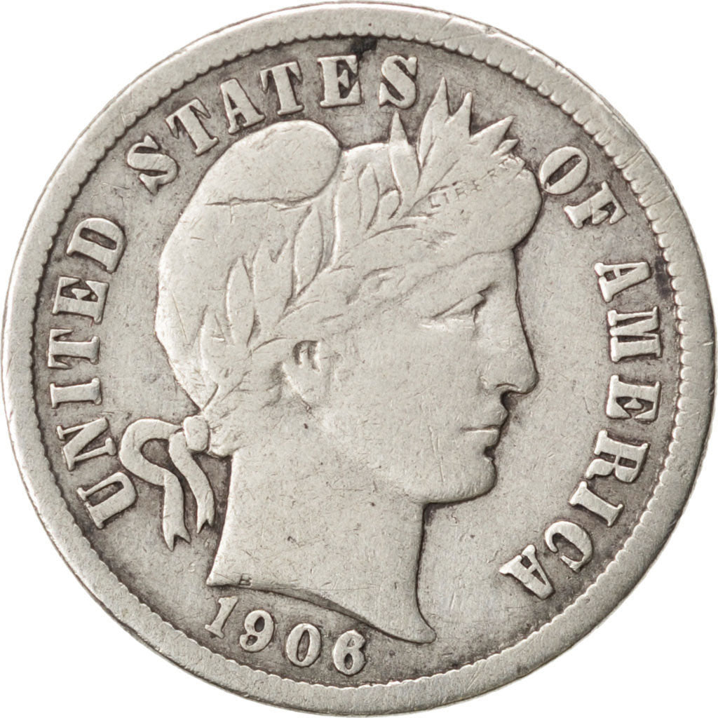 UNITED STATES, Barber Dime, Dime, 1906, U.S. Mint, KM #113, EF(40-45), Silver,..