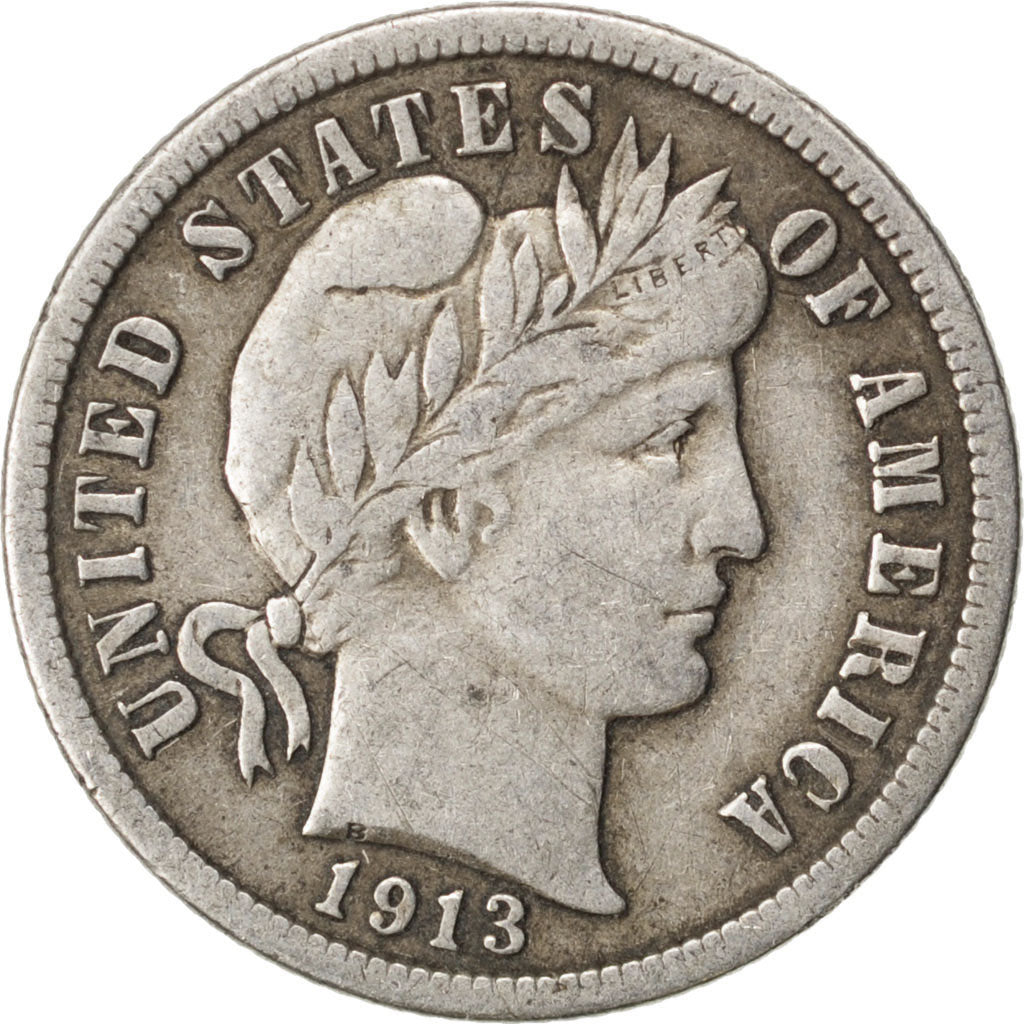 UNITED STATES, Barber Dime, Dime, 1913, U.S. Mint, KM #113, EF(40-45), Silver,..