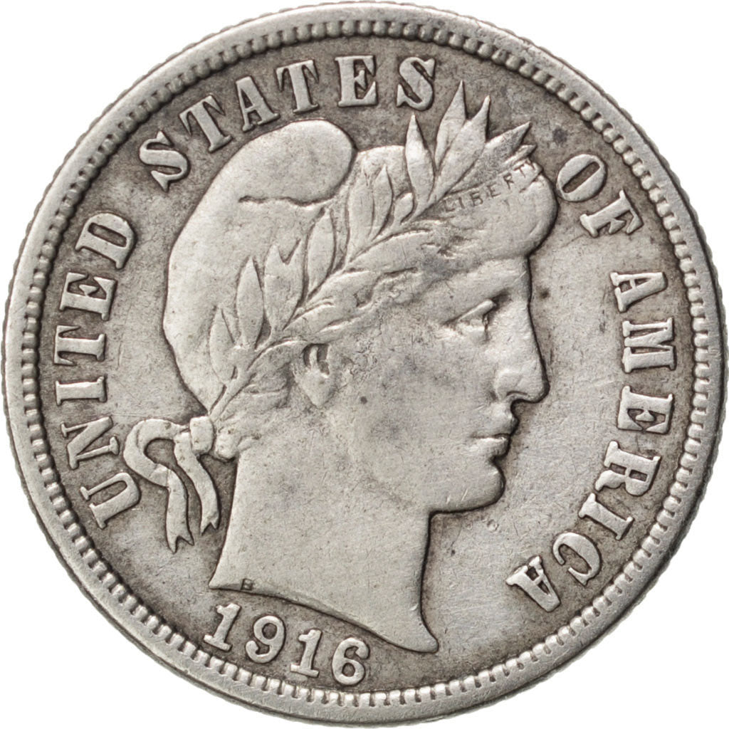 UNITED STATES, Barber Dime, Dime, 1916, U.S. Mint, KM #113, EF(40-45), Silver,..