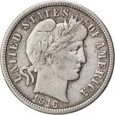 UNITED STATES, Barber Dime, Dime, 1916, U.S. Mint, KM #113, EF(40-45), Silver,..