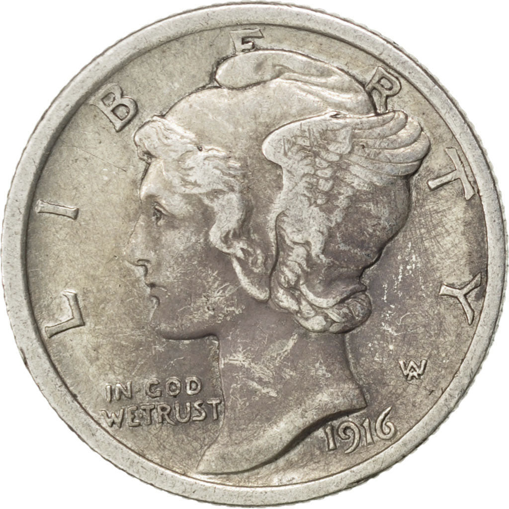 United States, Dime, 1916, Philadelphia, KM #140, EF(40-45), Silver, 2.44