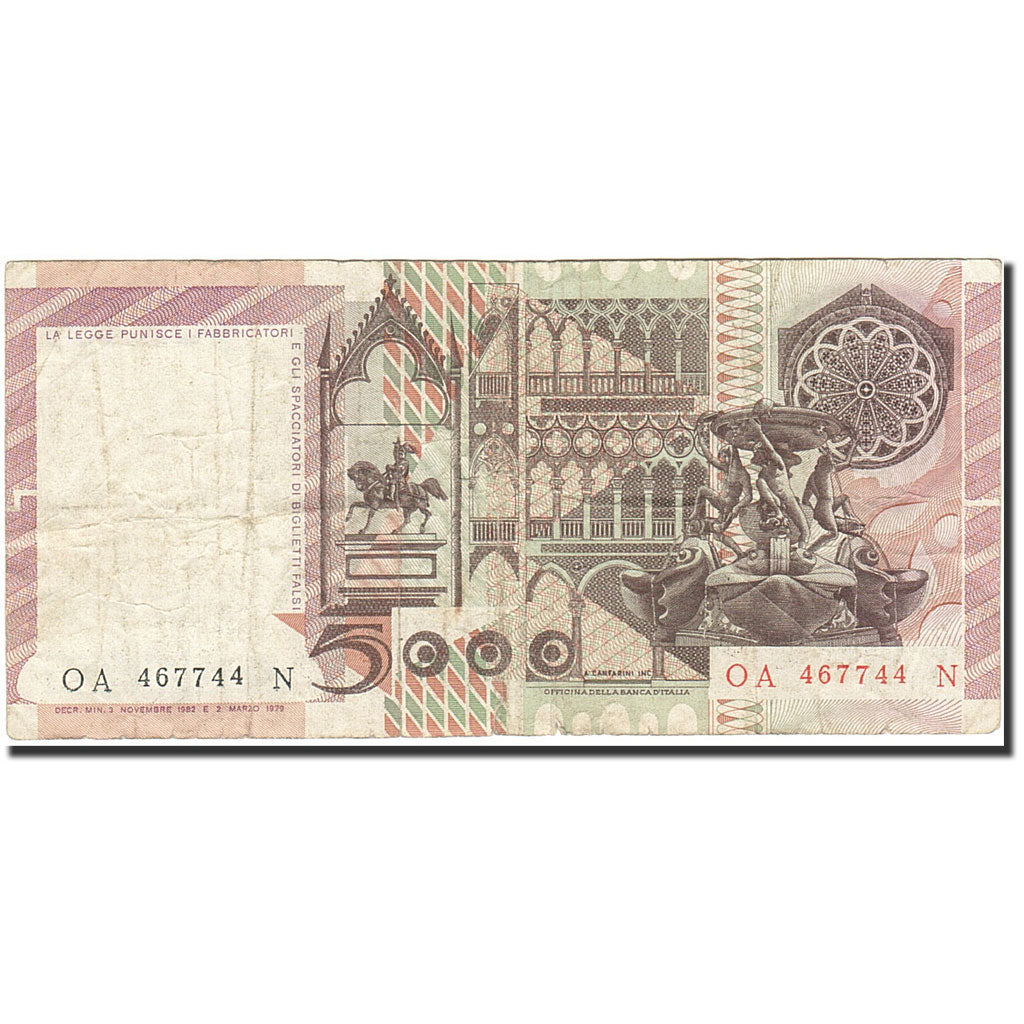 Italy, 5000 Lire, 1976-1979, KM:105b, 1982-11-03, VF(20-25)