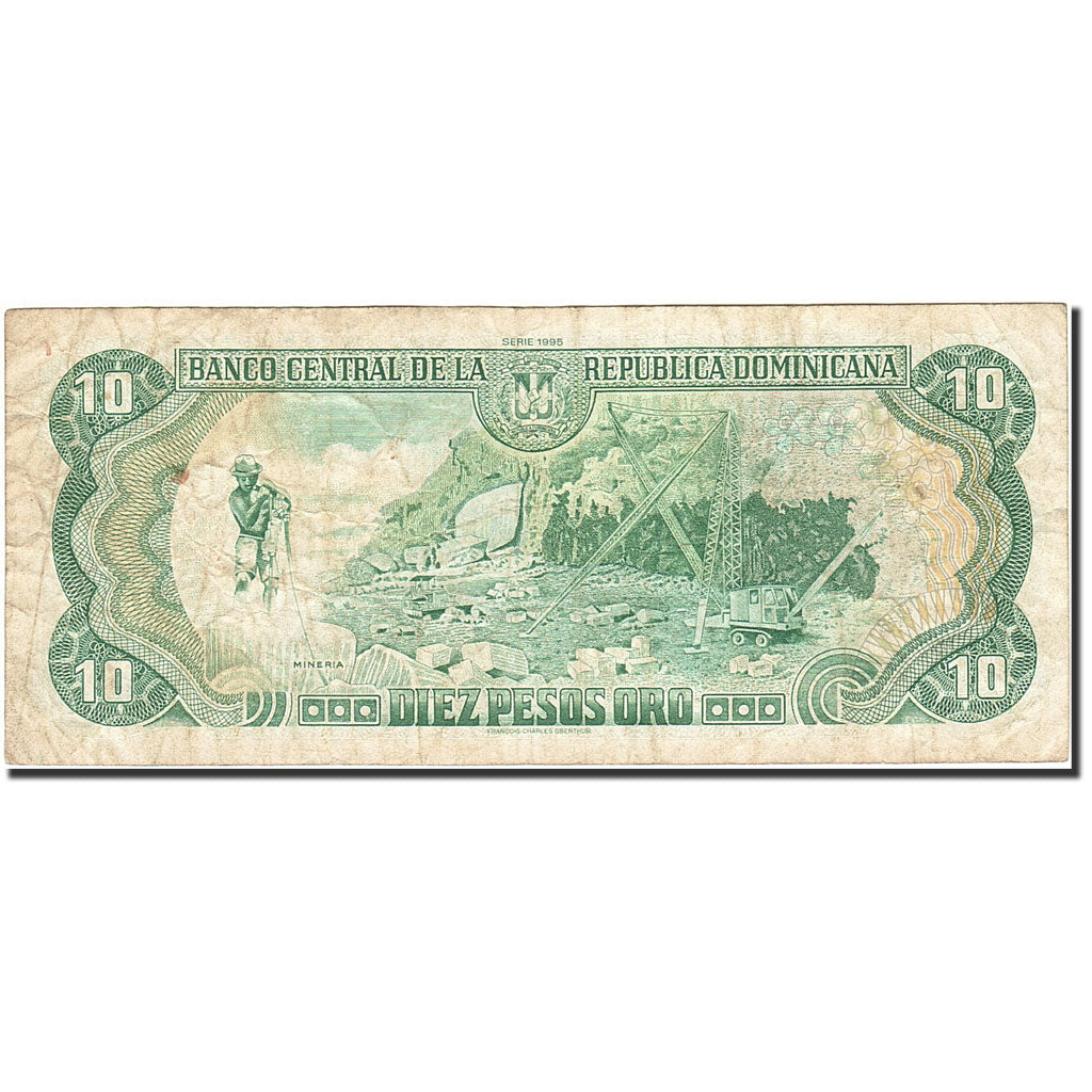 Repubblica domenicana, 10 Pesos Oro, 1996-1997, 1996-1998, KM:153a, MB
