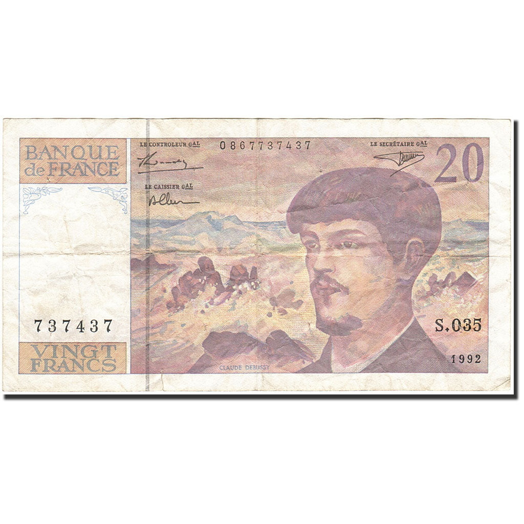 Banconote, Francia, 20 Francs, 1980, 1992, MB, Fayette:66bis.3, KM:151f