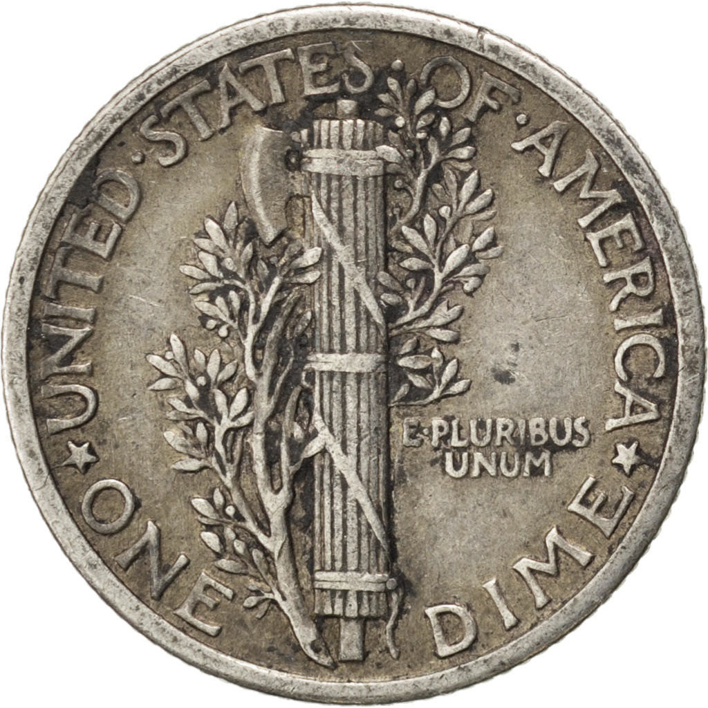 UNITED STATES, Mercury Dime, Dime, 1916, U.S. Mint, KM #140, EF(40-45), Silver,.