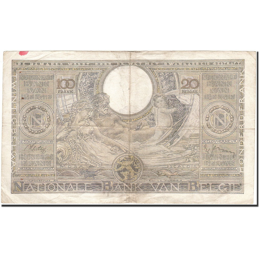 Banconote, Belgio, 100 Francs-20 Belgas, 1933-1935, KM:107, 1938-05-30, BB