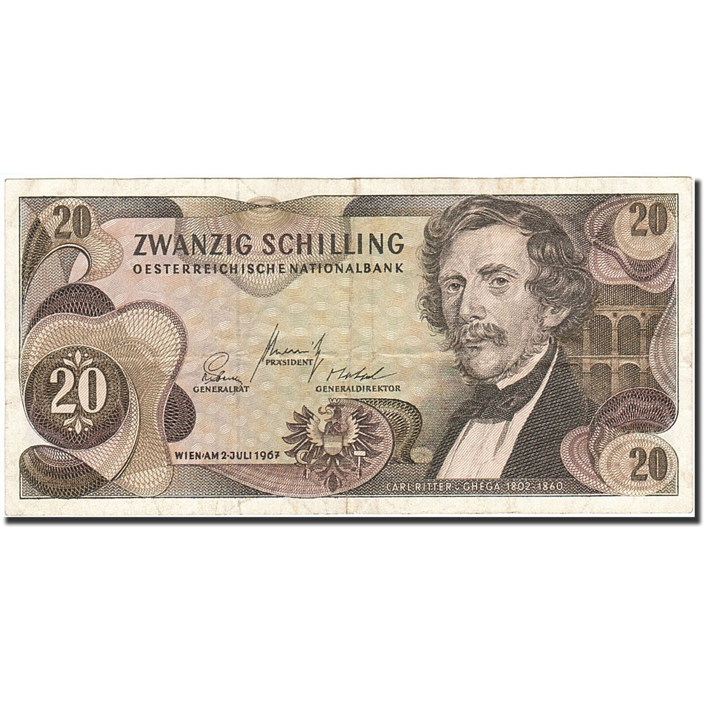 Banknote, Austria, 20 Schilling, 1966-1970, 1967-07-02, KM:142a, EF(40-45)