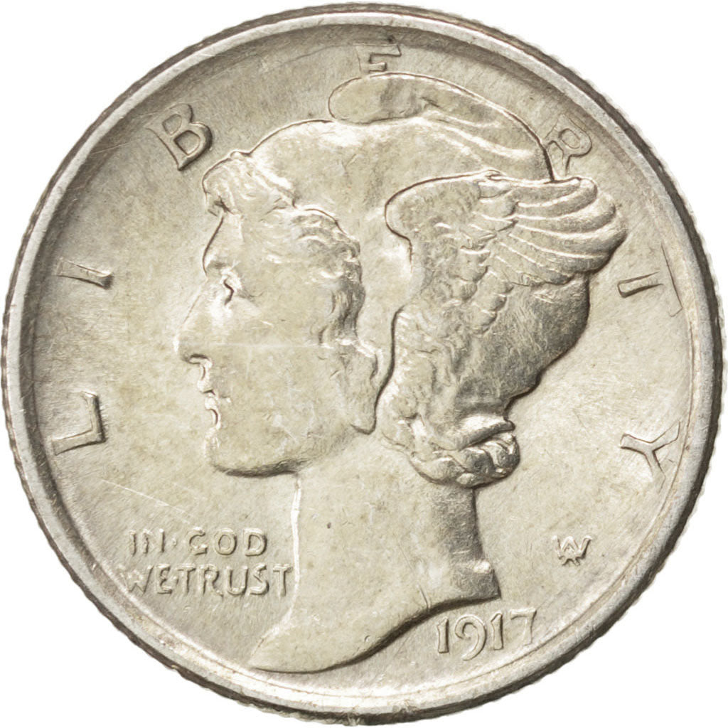 UNITED STATES, Mercury Dime, Dime, 1917, U.S. Mint, KM #140, AU(55-58), Silver,.