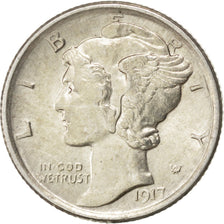 UNITED STATES, Mercury Dime, Dime, 1917, U.S. Mint, KM #140, AU(55-58), Silver,.