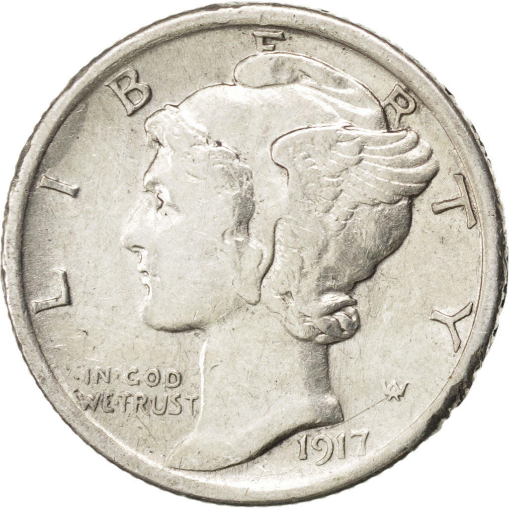 UNITED STATES, Mercury Dime, Dime, 1917, U.S. Mint, KM #140, AU(55-58), Silver,.
