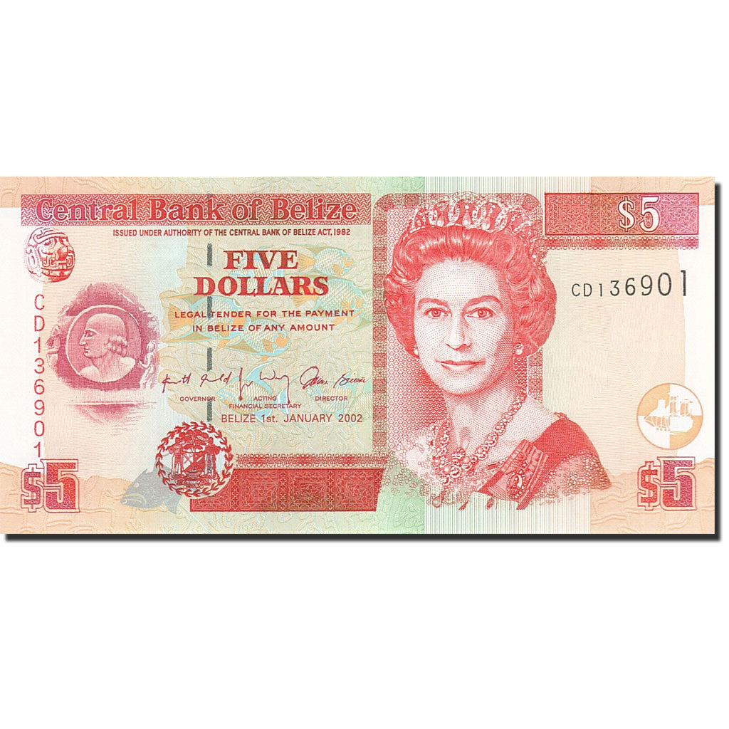 Banknote, Belize, 5 Dollars, 1997-2002, 2002-01-01, KM:61b, UNC(65-70)