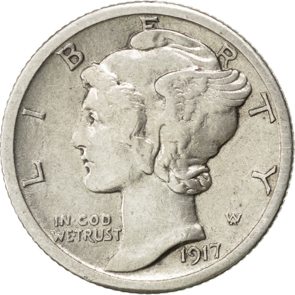 UNITED STATES, Mercury Dime, Dime, 1917, U.S. Mint, KM #140, EF(40-45), Silver,.