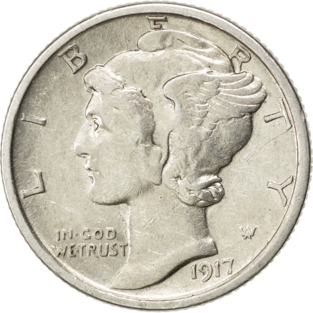 Stati Uniti, Mercury Dime, Dime, 1917, U.S. Mint, San Francisco, BB+, Argento...