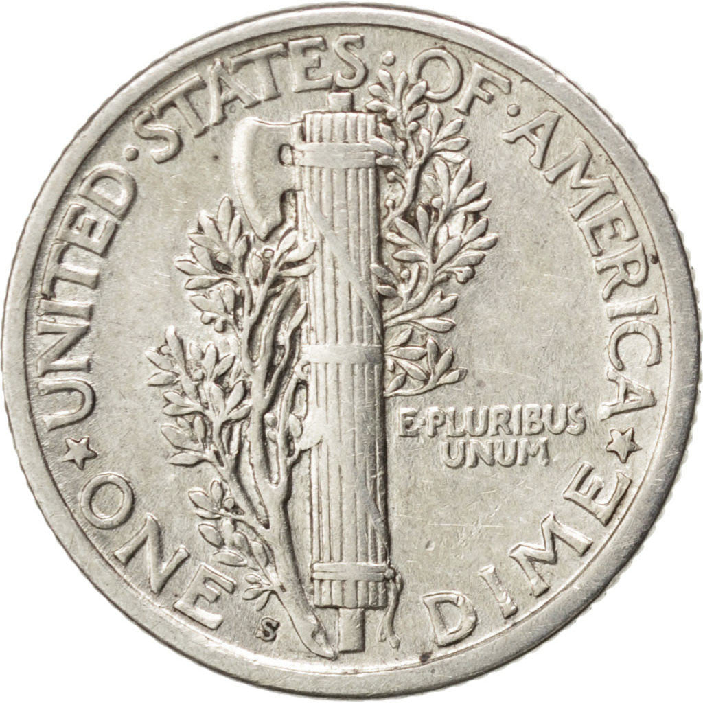Stati Uniti, Mercury Dime, Dime, 1917, U.S. Mint, San Francisco, BB+, Argento...