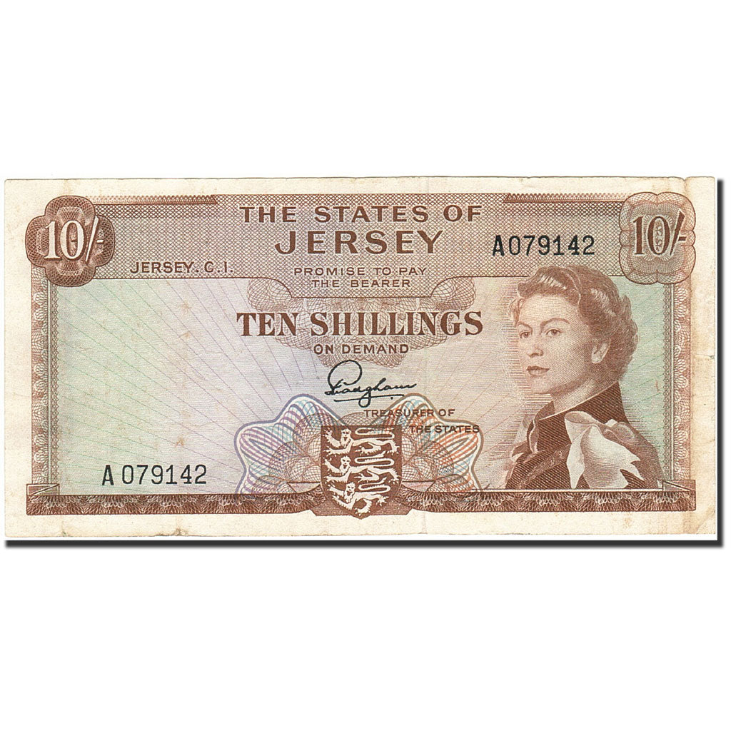 Jersey, 10 Shillings, 1963, KM:7a, Undated (1993), VF(20-25)