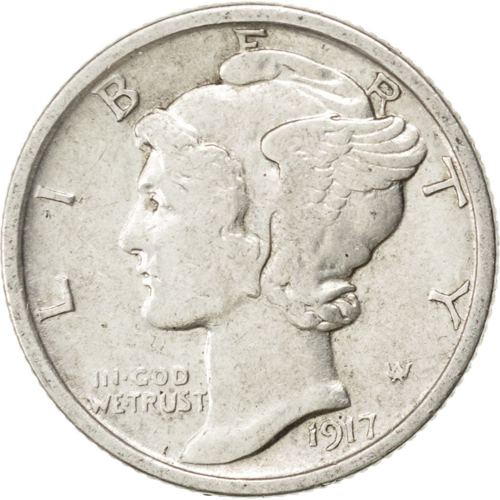 UNITED STATES, Mercury Dime, Dime, 1917, U.S. Mint, KM #140, AU(50-53), Silver,.