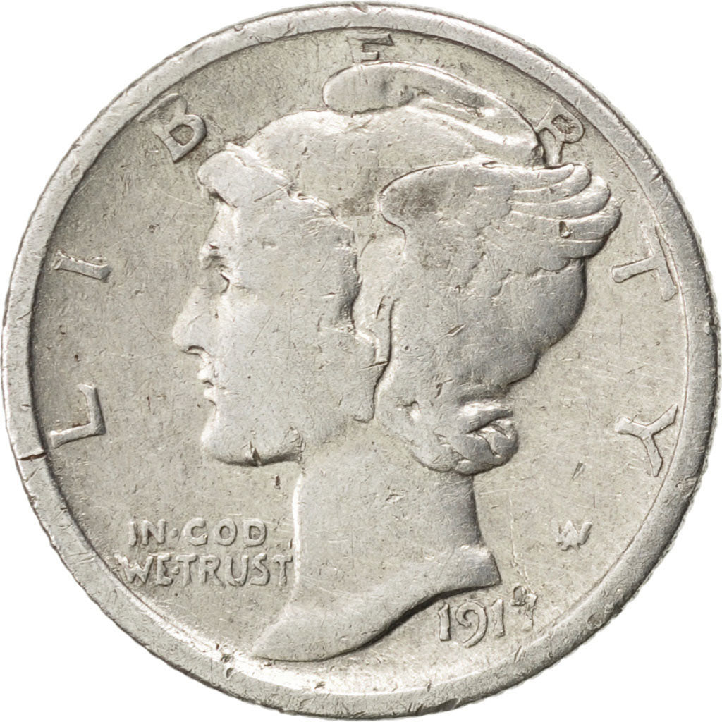 UNITED STATES, Mercury Dime, Dime, 1917, U.S. Mint, KM #140, VF(30-35), Silver,.