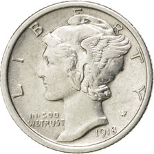 UNITED STATES, Mercury Dime, Dime, 1918, U.S. Mint, KM #140, AU(50-53), Silver,.