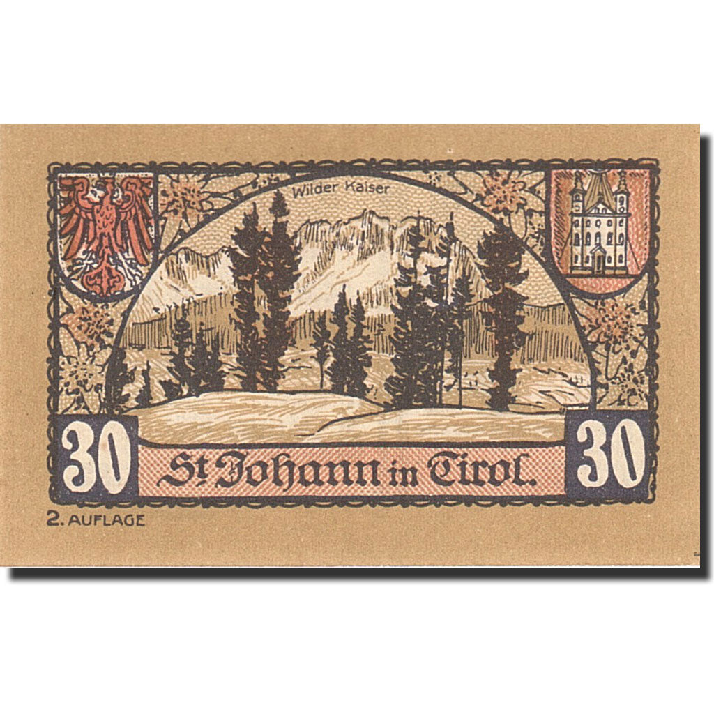 Banknote, Austria, St Johann in Tirol, 25 Heller, paysage, 1921, 1921-01-31