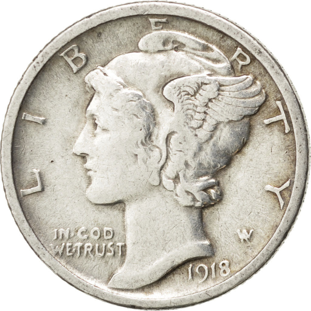 UNITED STATES, Mercury Dime, Dime, 1918, U.S. Mint, KM #140, EF(40-45), Silver,.