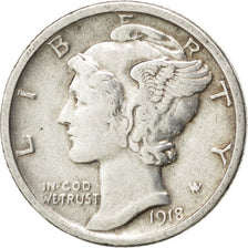 UNITED STATES, Mercury Dime, Dime, 1918, U.S. Mint, KM #140, EF(40-45), Silver,.