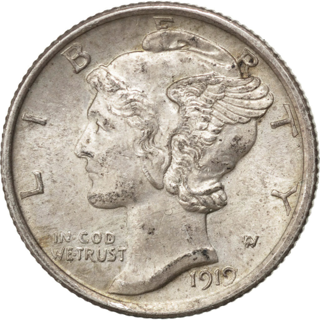 UNITED STATES, Mercury Dime, Dime, 1919, U.S. Mint, KM #140, MS(60-62), Silver,.