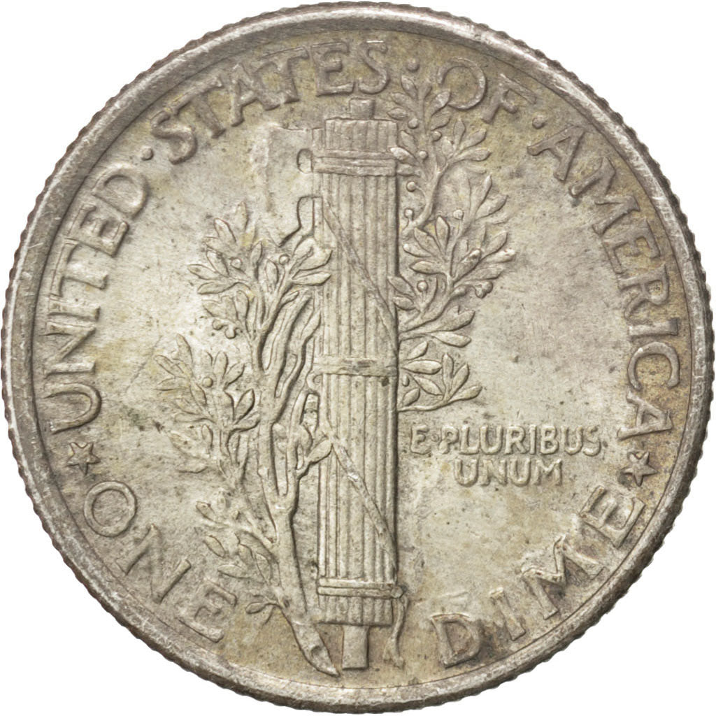 UNITED STATES, Mercury Dime, Dime, 1919, U.S. Mint, KM #140, MS(60-62), Silver,.