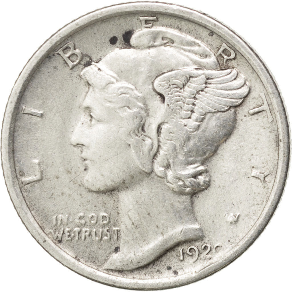 UNITED STATES, Mercury Dime, Dime, 1920, U.S. Mint, KM #140, EF(40-45), Silver,.