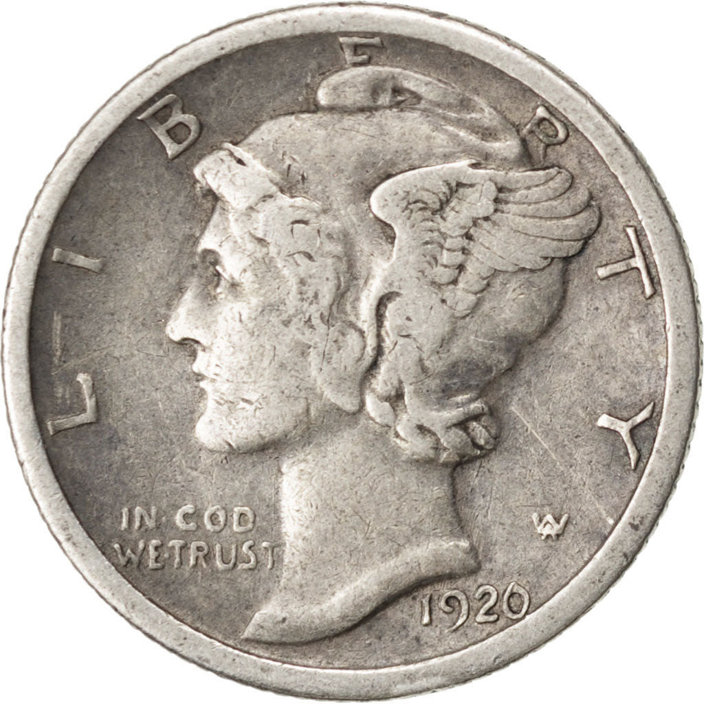 UNITED STATES, Mercury Dime, Dime, 1920, U.S. Mint, KM #140, EF(40-45), Silver,.