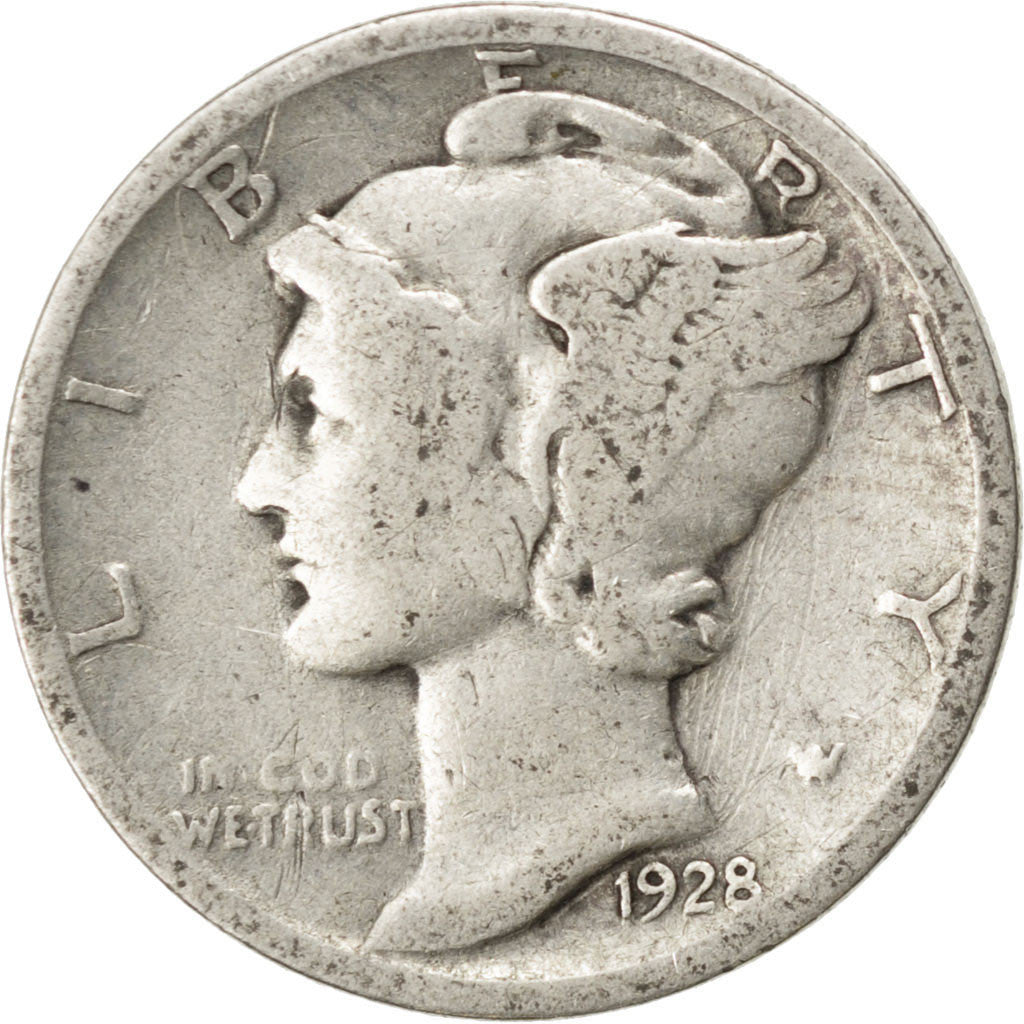 UNITED STATES, Mercury Dime, Dime, 1928, U.S. Mint, KM #140, VF(20-25), Silver,.