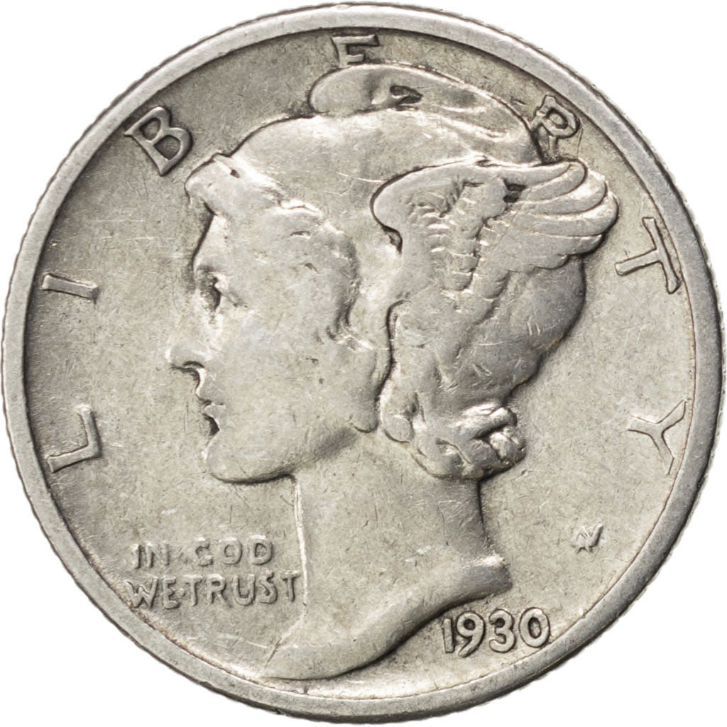UNITED STATES, Mercury Dime, Dime, 1930, U.S. Mint, KM #140, EF(40-45), Silver,.