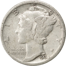UNITED STATES, Mercury Dime, Dime, 1934, U.S. Mint, KM #140, EF(40-45), Silver,.