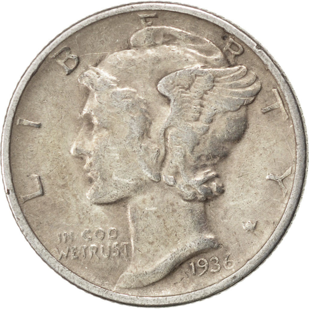 UNITED STATES, Mercury Dime, Dime, 1936, U.S. Mint, KM #140, AU(50-53), Silver,.