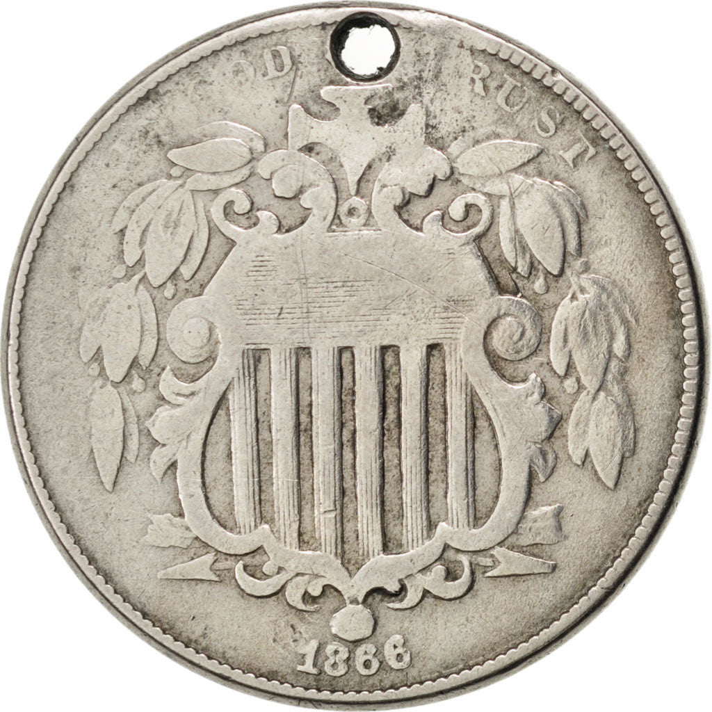 Etats-Unis, Shield Nickel, Rays Between Stars 1866 Philadelphie, KM 96