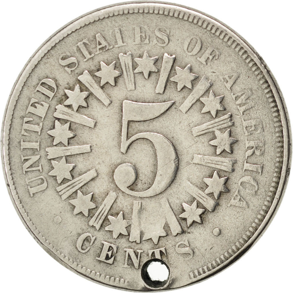 Etats-Unis, Shield Nickel, Rays Between Stars 1866 Philadelphie, KM 96