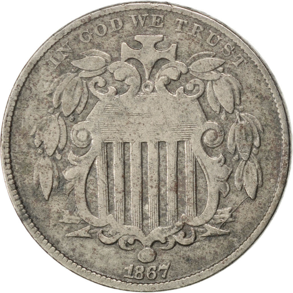 UNITED STATES, Shield Nickel, 5 Cents, 1867, U.S. Mint, KM #97, VF(30-35),...